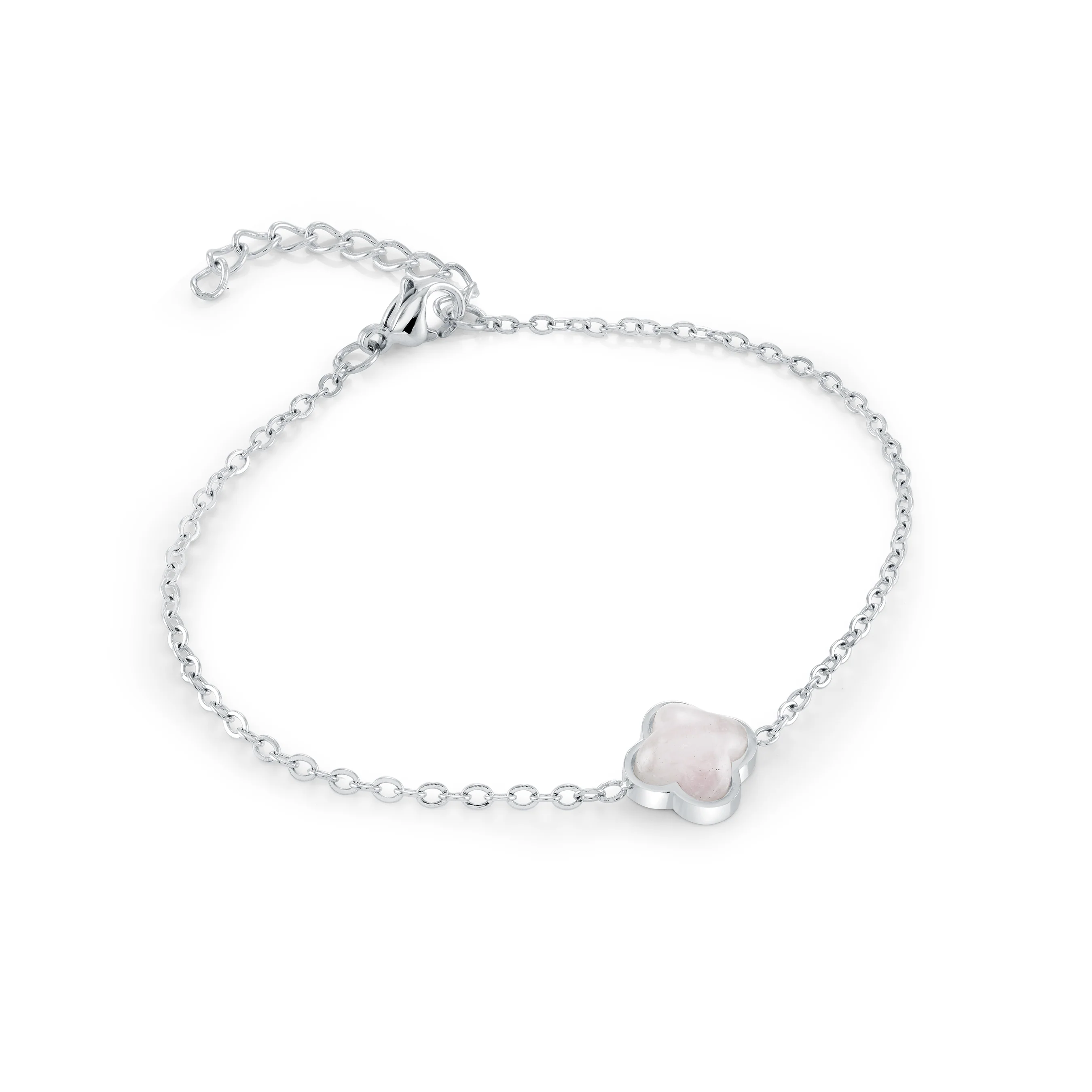 10mm Rose-Quartz Lucky-Clover Bracelet