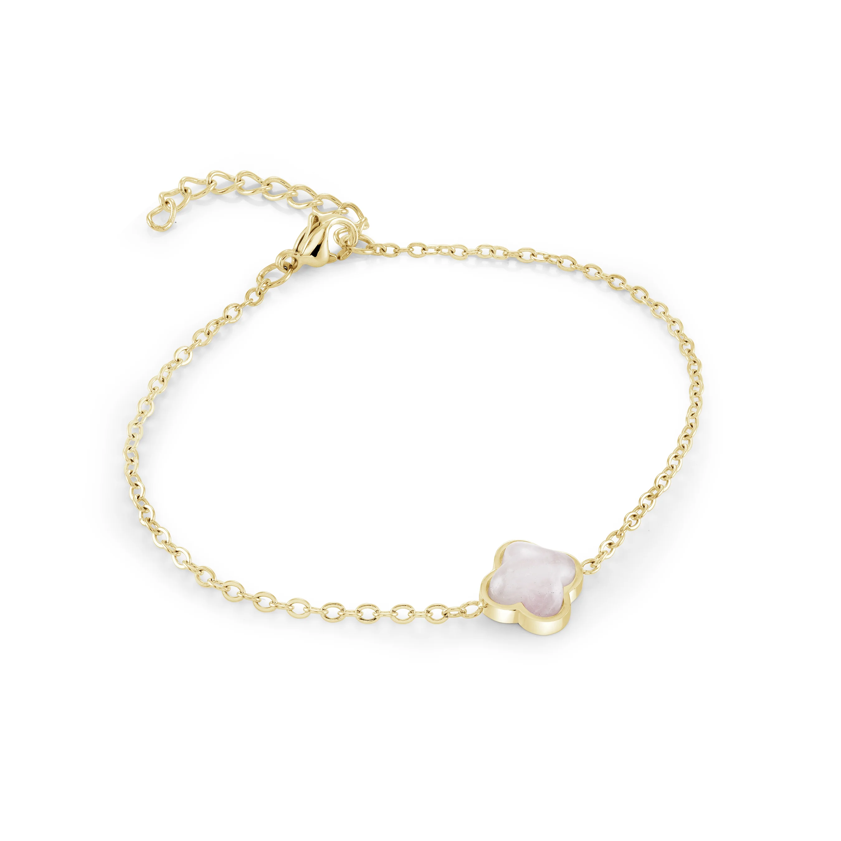 10mm Rose-Quartz Lucky-Clover Bracelet - Image 2