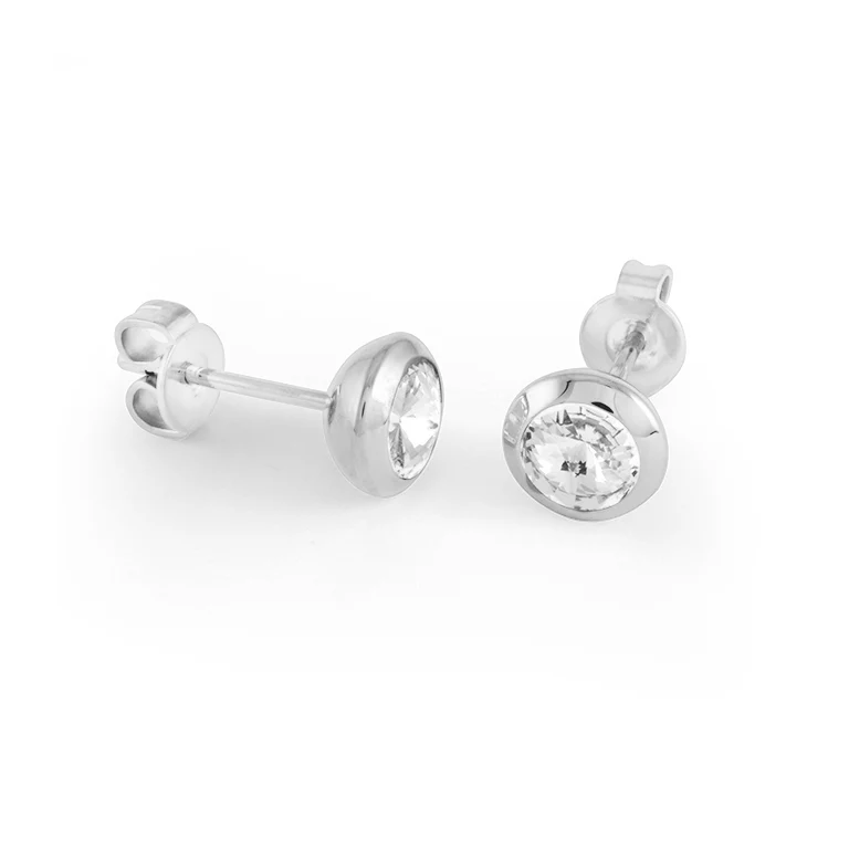 7.5mm Cz Bezel Stud Earrings